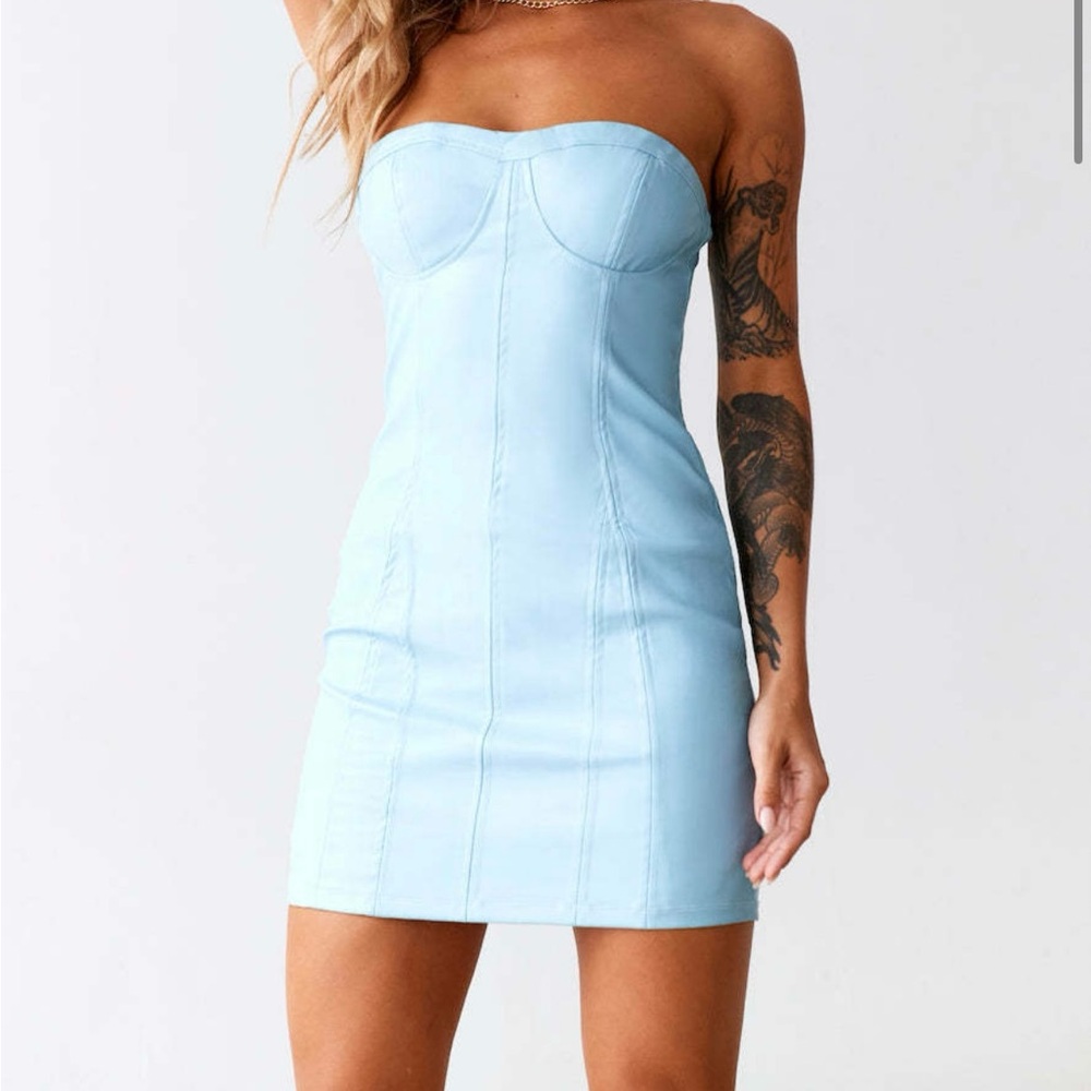 HELLO MOLLY She's The Party Mini Dress Baby Blue, size small, NEW WITH TAGS